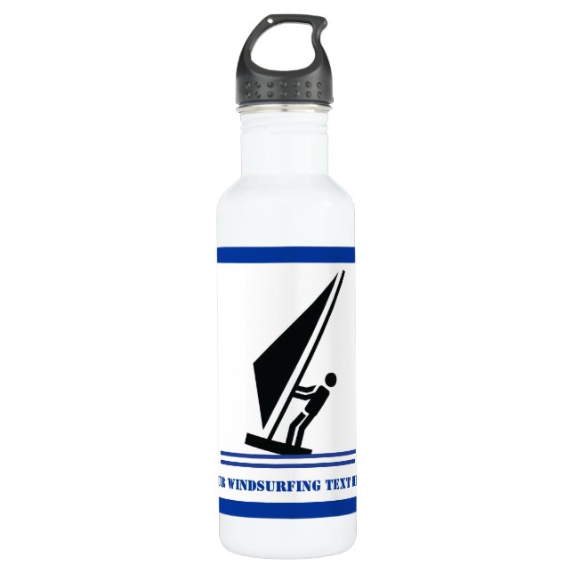 Windsurfer on board black, blue windsurfing custom 710 ml water bottle (Front)