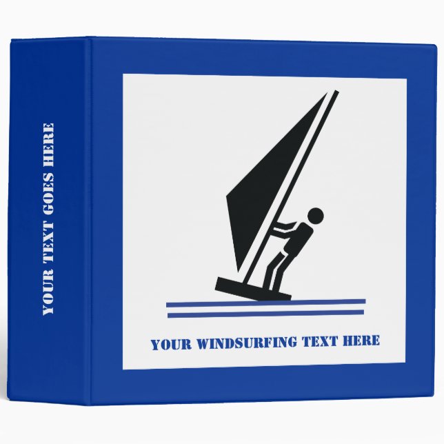 Windsurfer on board black, blue windsurfing custom binder (Front/Spine)