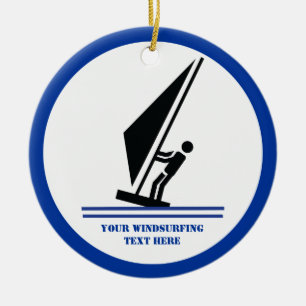 Windsurfer on board black, blue windsurfing custom ceramic ornament