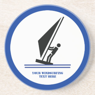 Windsurfer on board black, blue windsurfing custom coaster