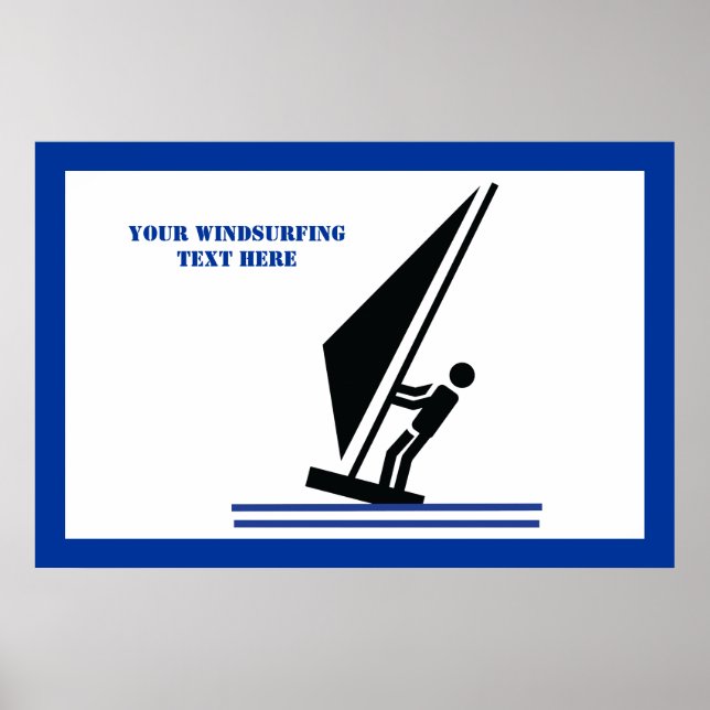 Windsurfer on board black, blue windsurfing custom poster (Front)