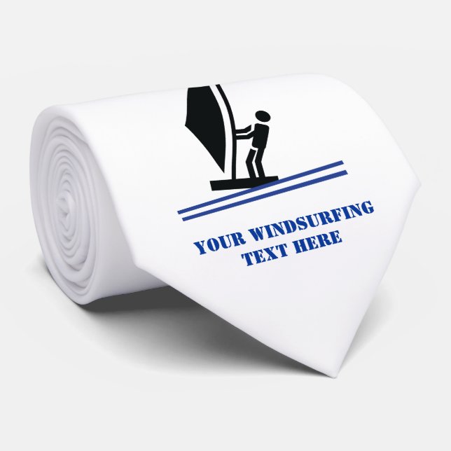 Windsurfer on board black, blue windsurfing custom tie (Rolled)