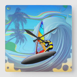 WindSurfer on Ocean Waves Wall Clock