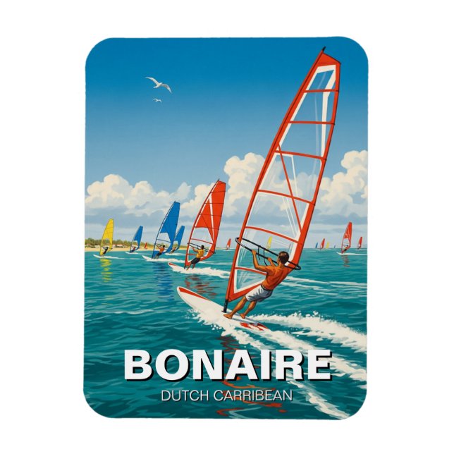 Windsurfers in Bonaire Dutch Caribbean Magnet (Vertical)