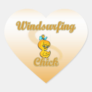Windsurfing Chick Heart Sticker