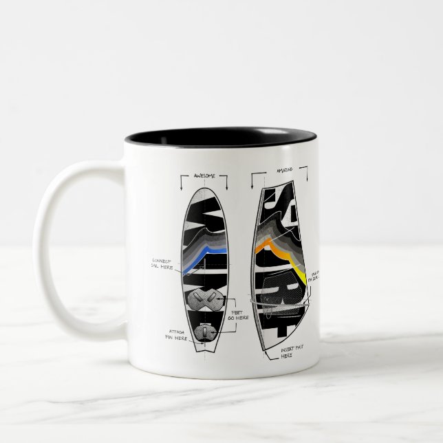 Windsurfing Gear Board and Sail Graphic Two-Tone Coffee Mug (Left)