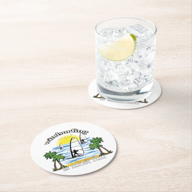 Windsurfing Is Most Fun, Summer 2023 Round Paper Coaster (Insitu)