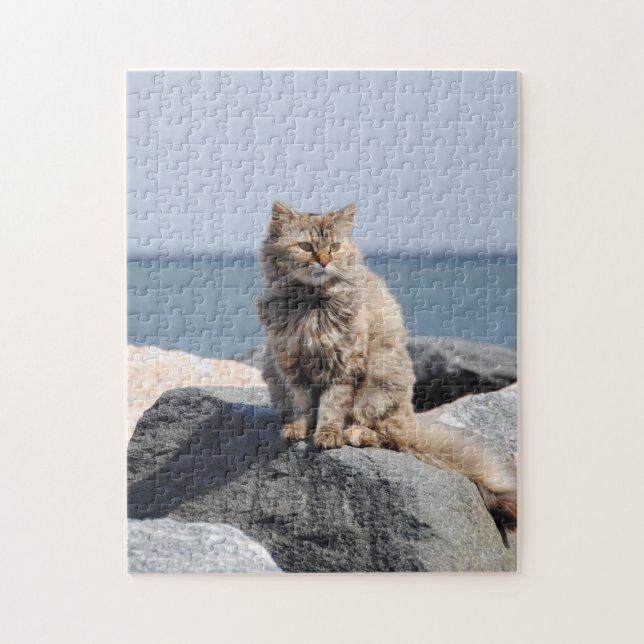 Windswept Cat by Sea Jigsaw Puzzle (Vertical)