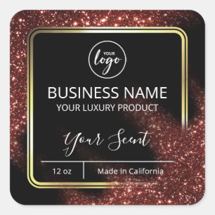 Windswept Glitter Red Black Gold Candle Labels