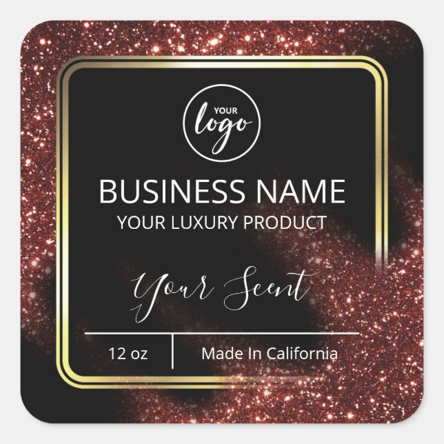 Windswept Glitter Red Black Gold Candle Labels (Front)