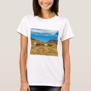 WINDSWEPT Mountain View where horses graze scenic. T-Shirt