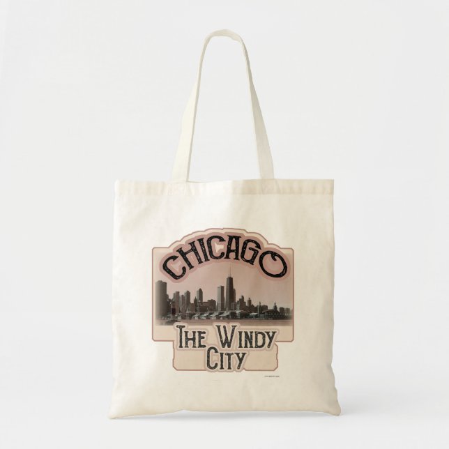 Windy City Chicago Style Fun Skyline Design Tote Bag (Front)