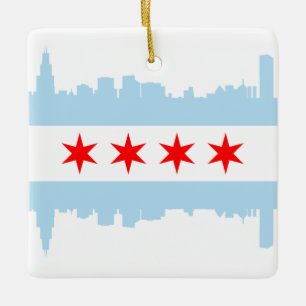 Windy City Skyline Chicago Flag Ceramic Ornament