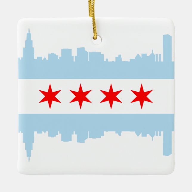 Windy City Skyline Chicago Flag Ceramic Ornament (Front)