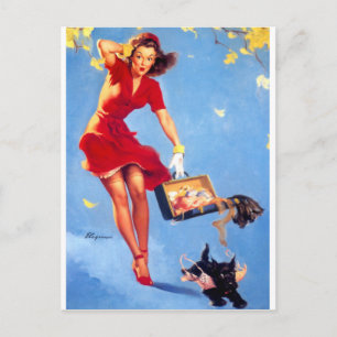 Windy Day Pin Up Postcard