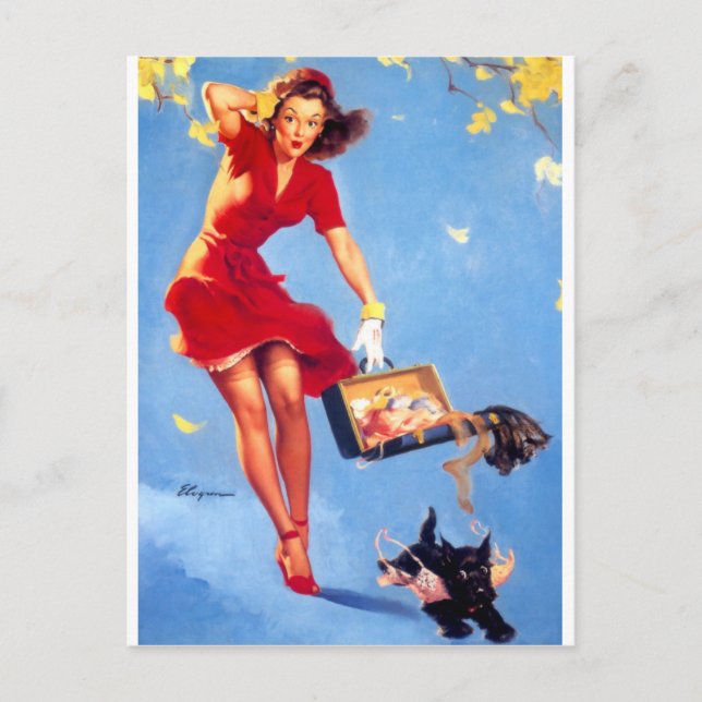 Windy Day Pin Up Postcard (Front)