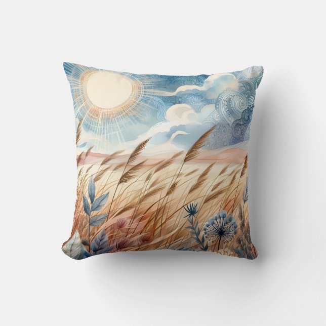 Windy Day Rustic Boho Mountain Prairie Country Throw Pillow (Front)
