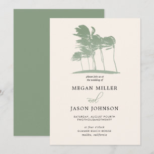 Windy Palm Trees, Sage Green Destination Wedding Invitation