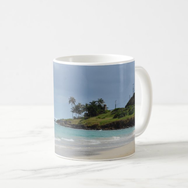 Windy tropical beach coffee mug (Front Right)