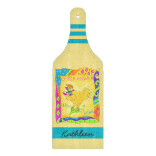 Wine a Little Chick Power Name Personalized Yellow Cutting Board