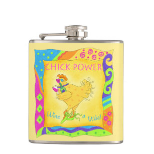 Wine a Little Chick Power Name Personalized Yellow Hip Flask