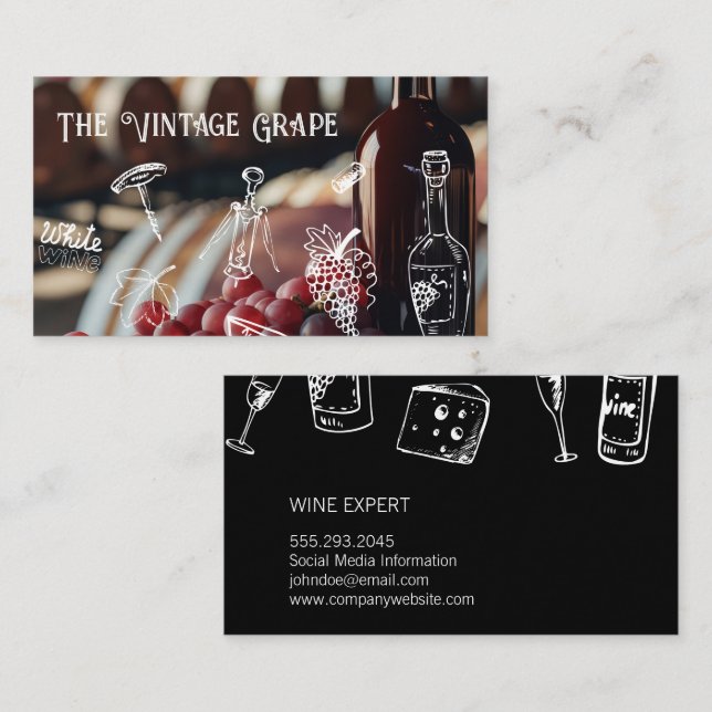Wine Accessories Pattern | Wine Barrels Business Card (Front/Back)
