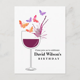 wine, adult birthday, invitation postcard