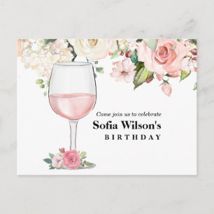 wine, adult birthday, wedding, floral invitation postcard