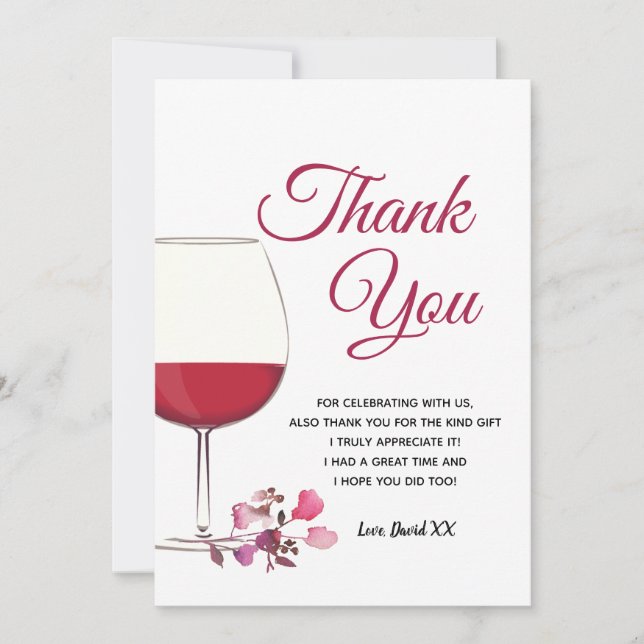 wine, adult, thank you card (Front)