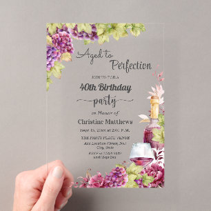 Wine Aged to Perfection 40th Birthday Party Acrylic Invitations