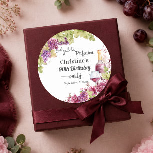 Wine Aged to Perfection 90th Birthday Party Classic Round Sticker