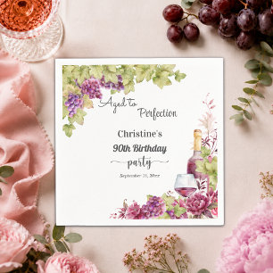 Wine Aged to Perfection 90th Birthday Party Napkin