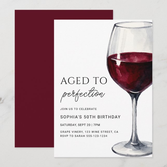 Wine Aged To Perfection Adult Birthday Party Invitation (Front/Back)