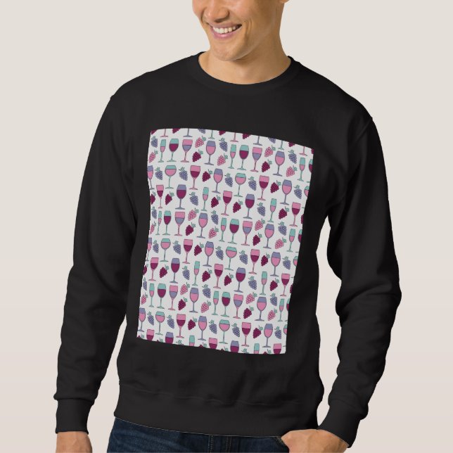 Wine &amp Grapes Pattern Graphic Sweatshirt (Front)