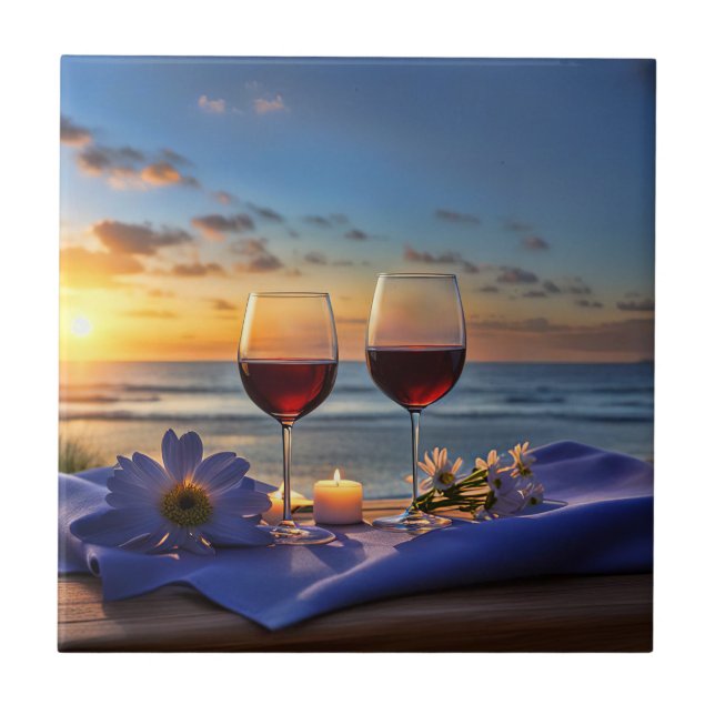 Wine and Beach Beautiful Art Tile (Front)