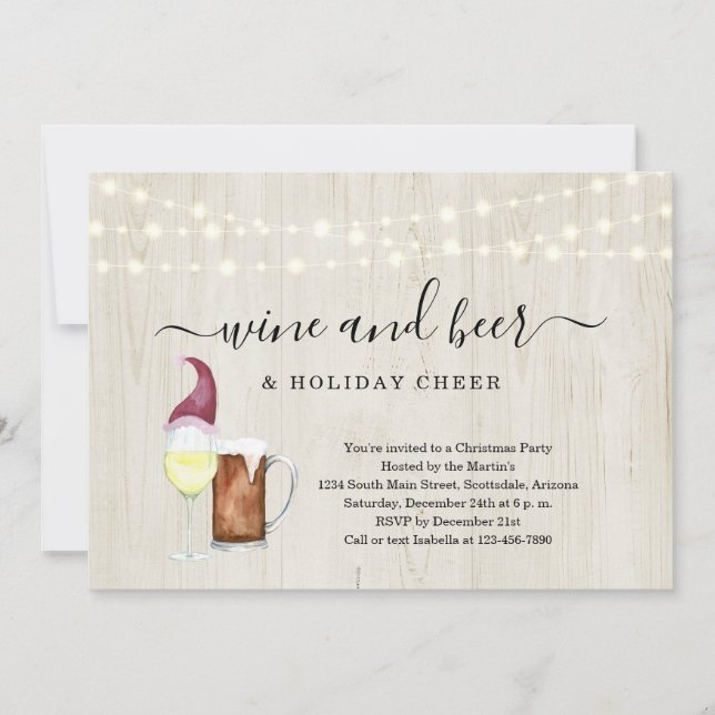 Wine and Beer & Holiday Cheer Christmas Party Invitation (Front)