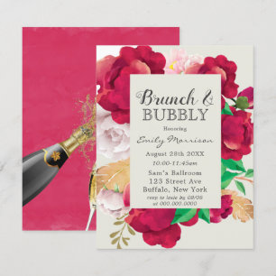 Wine and Blush Pink Peony Brunch & Bubbly  Invitation