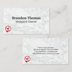 Wine and Bottle Logo   White Marble Business Card