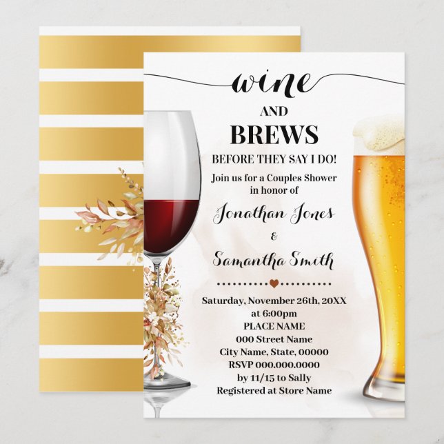 Wine and Brews Fall Eucalyptus Wedding Shower Invitation (Front/Back)