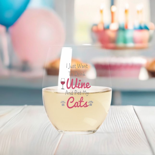 Wine and Cats Stemless Wine Glass (Insitu (Baby Shower))