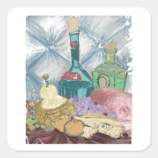 Wine and Cheese Charcuterie Original Fine Art  Square Sticker