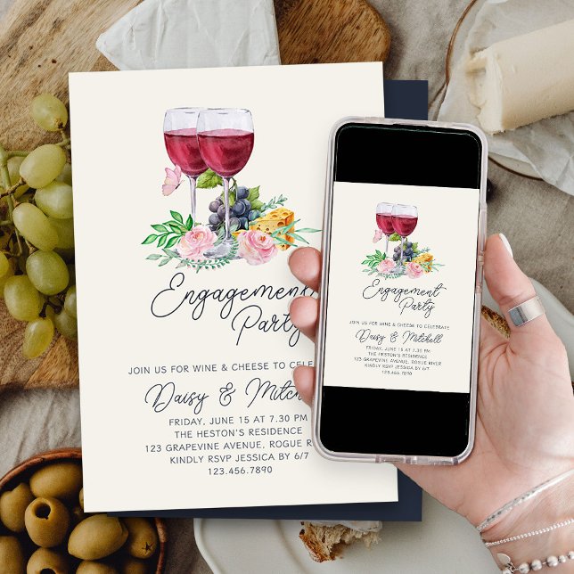 Wine and Cheese Evening Engagement Party Invitation (Wine and Cheese Engagement Party Invitation)