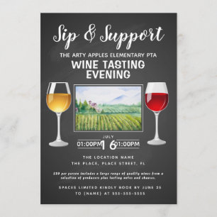 wine and cheese fundraiser event sip and support invitation