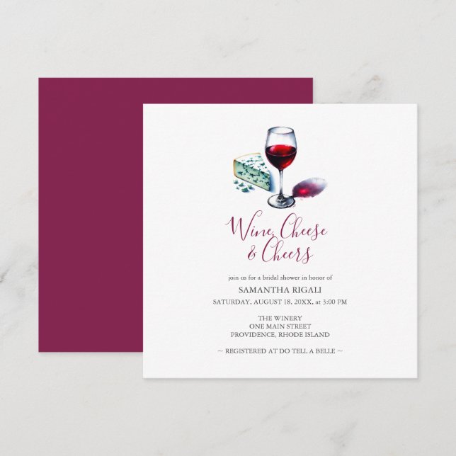 Wine and Cheese Illustration Bridal Shower Invitation (Front/Back)