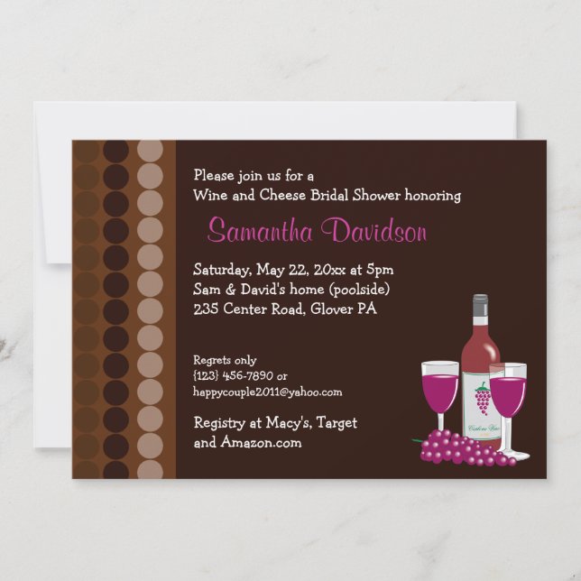Wine and Cheese Party 5x7 Bridal Shower Invite (Front)