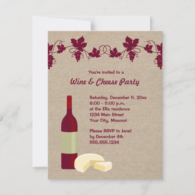 Wine and Cheese Party Invitations (Front)