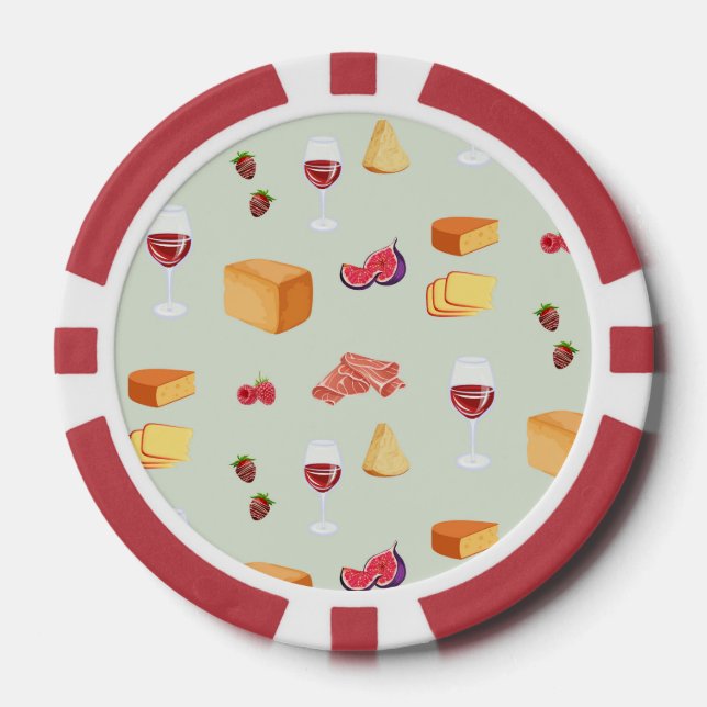 Wine and Cheese Pattern Poker Chips (Front)