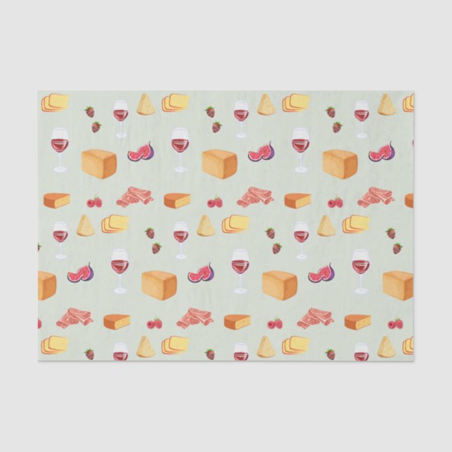 Wine and Cheese Pattern Tissue Paper (Front)