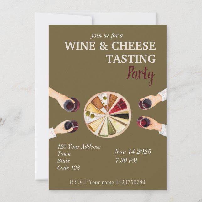 Wine and Cheese tasting party Invitation (Front)