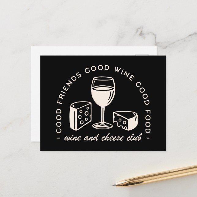 Wine and cheese tasting party night postcard (Front/Back In Situ)